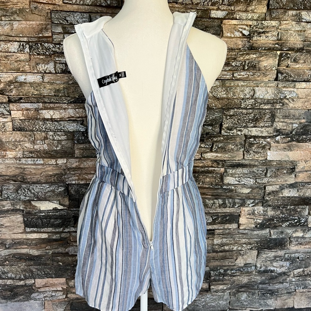 Crystal Sky Halter Romper in Navy and White - Picture 8 of 14